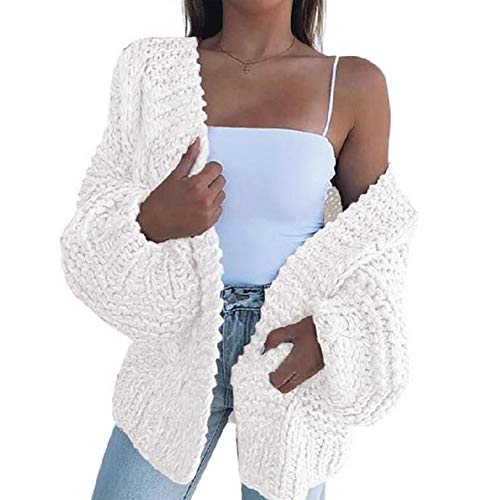 Onsoyours Weiß V-Ausschnitt Langarm Lässige Cardigans Damen Oversize Grobe Strickjacke Sweater Mode S von Onsoyours
