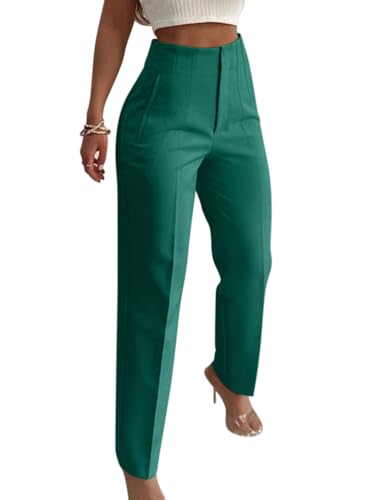 Onsoyours Weite Hosen Damen-Lässig Locker Gerade Beinform Hohe Taille Stoffhose Mode Anzughose Freizeithose Tailliert im Rücken Business Arbeitshose mit Tasche A Grün 01 M von Onsoyours