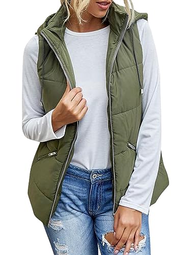 Onsoyours Weste Damen Stehkragen Kapuze Übergangsweste Mit Reißverschluss Taschen Ärmellose Gilet Leichte Jacke Steppweste Wintermantel Elegante Outdoor Coat A Grün S von Onsoyours