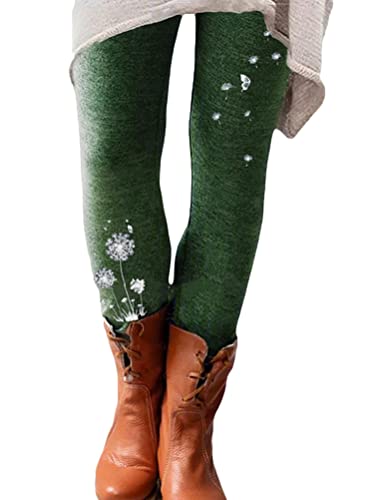 Onsoyours Winter Leggings Stretch Damen Gefüttert Hosen Sporthose High Waist Drucken Freizeithose Verdicken Warme Winterhose Dicken Skinny Jogginghose Laufhosen A Grün M von Onsoyours