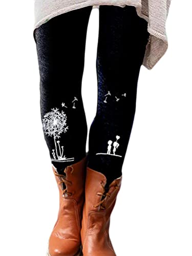 Onsoyours Winter Leggings Stretch Damen Gefüttert Hosen Sporthose High Waist Drucken Freizeithose Verdicken Warme Winterhose Dicken Skinny Jogginghose Laufhosen B Schwarz L von Onsoyours