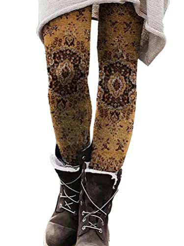 Onsoyours Winter Leggings Stretch Damen Gefüttert Hosen Sporthose High Waist Drucken Freizeithose Verdicken Warme Winterhose Dicken Skinny Jogginghose Laufhosen D Braun L von Onsoyours