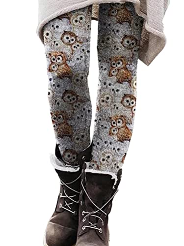 Onsoyours Winter Leggings Stretch Damen Gefüttert Hosen Sporthose High Waist Drucken Freizeithose Verdicken Warme Winterhose Dicken Skinny Jogginghose Laufhosen D Eule S von Onsoyours