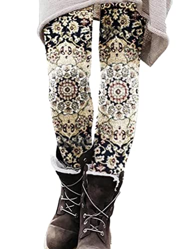 Onsoyours Winter Leggings Stretch Damen Gefüttert Hosen Sporthose High Waist Drucken Freizeithose Verdicken Warme Winterhose Dicken Skinny Jogginghose Laufhosen D Muster M von Onsoyours