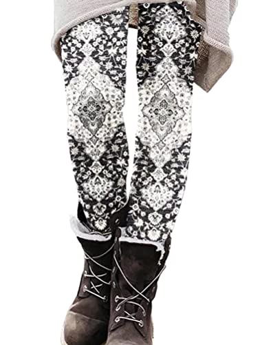 Onsoyours Winter Leggings Stretch Damen Gefüttert Hosen Sporthose High Waist Drucken Freizeithose Verdicken Warme Winterhose Dicken Skinny Jogginghose Laufhosen D Schwarz L von Onsoyours