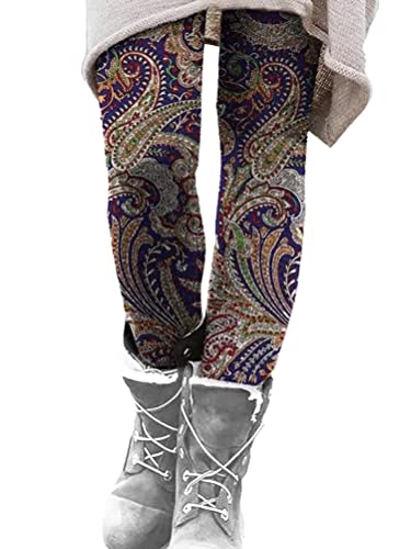 Onsoyours Winter Leggings Stretch Damen Gefüttert Hosen Sporthose High Waist Drucken Freizeithose Verdicken Warme Winterhose Dicken Skinny Jogginghose Laufhosen D Violett M von Onsoyours