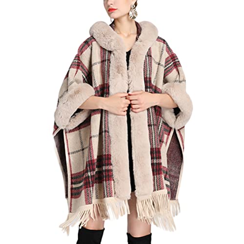 Onsoyours Winter Warme Poncho Schal Wrap Herbst Open Front Cape Strick Wolle Mantel Decke Kap-Schal Übergroße Winterdecke Schal Dicke Cardigan Coat C Beige Einheitsgröße von Onsoyours
