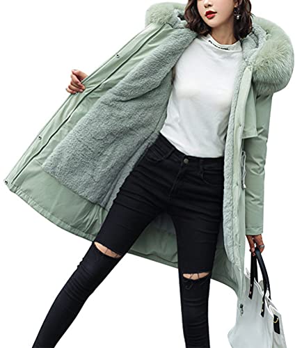 Onsoyours Winterjacke Damen Einfarbiger Frauen Plüsch Jackenmantel mit Reißverschluss Lang Wintermantel Warme Frauen Winter Jacke Lange Mäntel Outdoorjacke mit Kapuze A Grün 4XL von Onsoyours