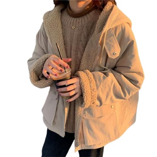 Onsoyours Winterjacke Damen Wintermantel Auf Beiden Seiten Parka mit Fell Kapuze Warm Fleece Gefütterter Doppelseitige Winter Mantel Jacke Outdoorjacke C Khaki L von Onsoyours