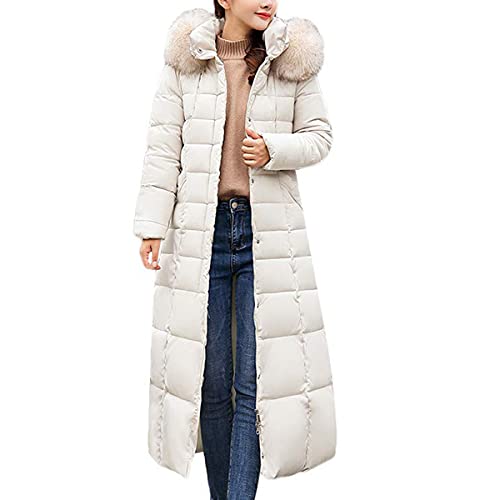Onsoyours Winterjacke Lange Damen Daunenjacke Warm Parka Jacke mit Fellkapuze Steppjacke Wintermantel Casual Daunenmantel A Weiß L von Onsoyours