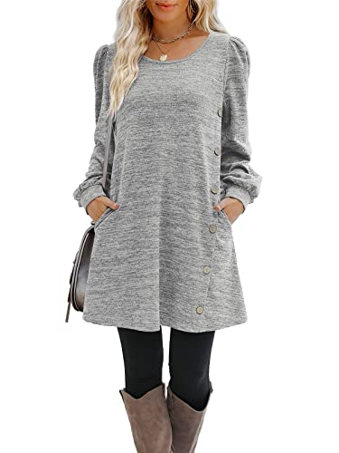 Onsoyours Winterkleid Damen Langarm Minikleid für Damen Weihnachtskleider Langes Tunika Strandkleid Loose Kleid A Hellgrau M von Onsoyours