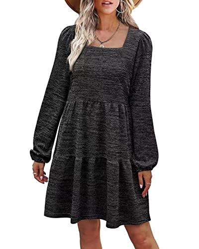 Onsoyours Winterkleid Damen Langarm Minikleid für Damen Weihnachtskleider Langes Tunika Strandkleid Loose Kleid D Schwarz M von Onsoyours