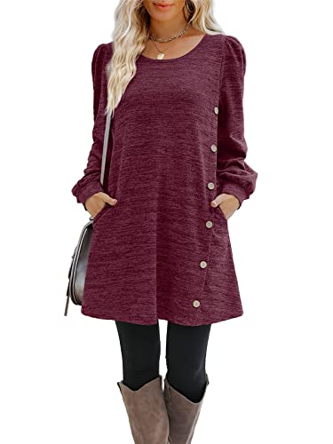 Onsoyours Winterkleider Damen Langarm Minikleid für Damen Weihnachtskleider Langes Tunika Strandkleid Loose Kleid A Weinrot M von Onsoyours
