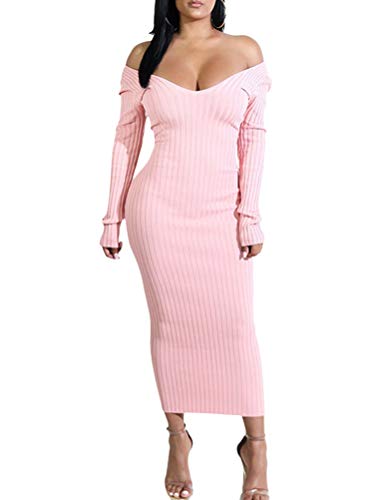 Onsoyours Winterkleider Damen Pulloverkleid Strickkleid Winter Cocktailkleider Lang Pullover Kleid Freizeit Kleider Pulli Sweatshirt Rosa L von Onsoyours