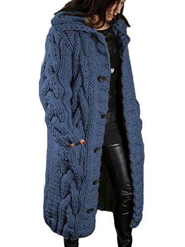 Onsoyours Wintermäntel Sweater Herbst Winter Damen Lang Cardigan Übergangsjacke Strick Pulli Strickmantel Grobstrick Outwear Cape Gestrickt Strickjacke Blau L von Onsoyours