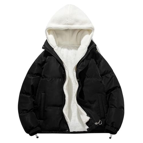 Onsoyours Wintermantel Damen Kurze Winterjacke Parka Warm Fleece Gefütterter Winter Mantel Jacke Outdoorjacke Steppjacke Steppmantel für Winter mit Kapuze A Schwarz S von Onsoyours