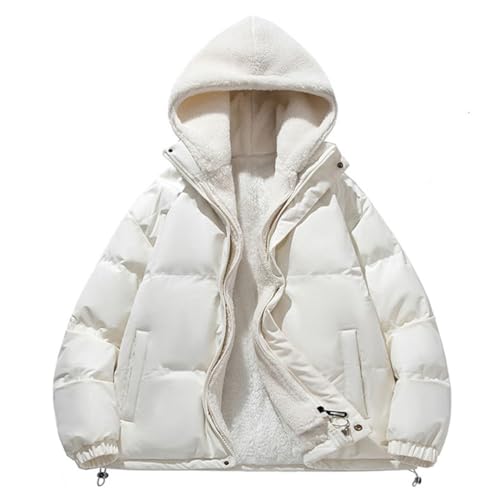 Onsoyours Wintermantel Damen Kurze Winterjacke Parka Warm Fleece Gefütterter Winter Mantel Jacke Outdoorjacke Steppjacke Steppmantel für Winter mit Kapuze A Weiß M von Onsoyours