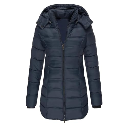 Onsoyours Wintermantel Damen Lang Warm Gefüttert Daunenjacke Mit Kapuze warm Steppmantel Damen Jacke Winterjacke A Marine M von Onsoyours