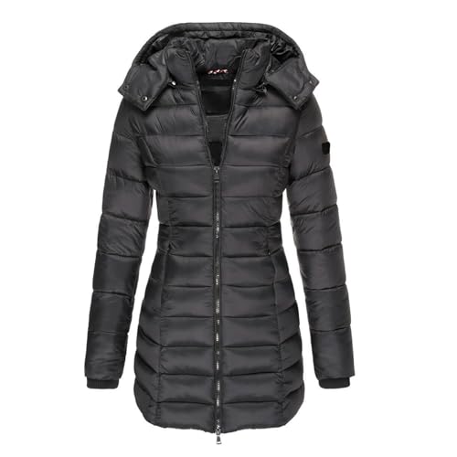 Onsoyours Wintermantel Damen Lang Warm Gefüttert Daunenjacke Mit Kapuze warm Steppmantel Damen Jacke Winterjacke A Schwarz XL von Onsoyours