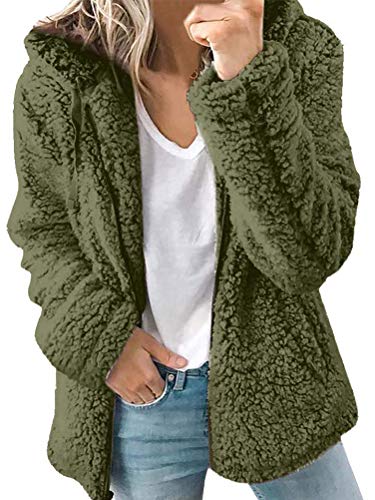 Onsoyours Wintermantel Damen Lange Teddyfell Winterjacke Winterparka Warm Slim Fit Jacke Mantel Übergangsjacke Coat Mit Pelzkapuze Reißverschluss Knopf Grün 34 von Onsoyours