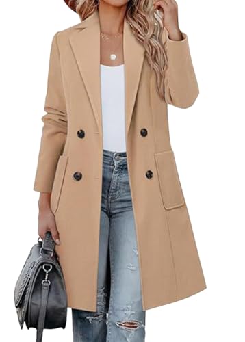 Onsoyours Wintermantel Damen Lange Umlegekragen Trenchcoat Elegant Langarm Übergangsjacke Zweireihiger Freizeitjacke Warme Cardigan Jacke Mit Tasche Slim Fit Outwear A Kamel L von Onsoyours