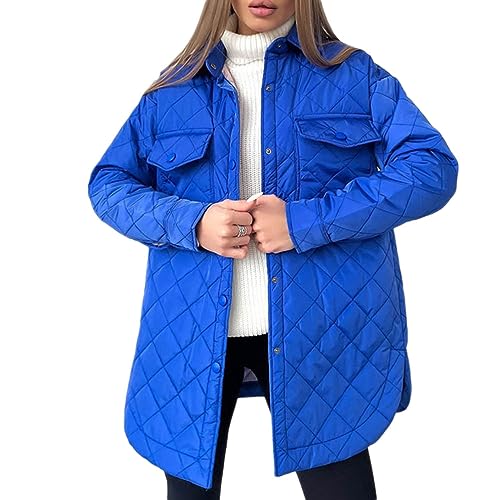 Onsoyours Wintermantel Damen Steppjacke Lang Mantel Winterjacke Lockere Warmer Steppmantel Lässige Revers Mantel Mit Gürtel Wintermantel Lockere Outwear A Blau XL von Onsoyours