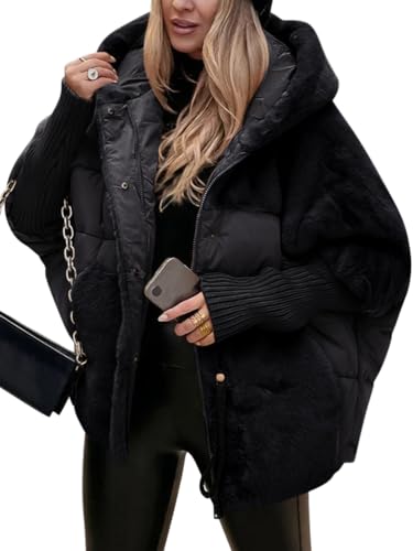 Onsoyours Wintermantel Damen Warm Gefüttert Winter Parka Kuschelige Teddyfleece Kapuzenjacke Winterjacke Winterparka mit Fellkapuze Dicke Coat Puffer Jacken A Schwarz M von Onsoyours