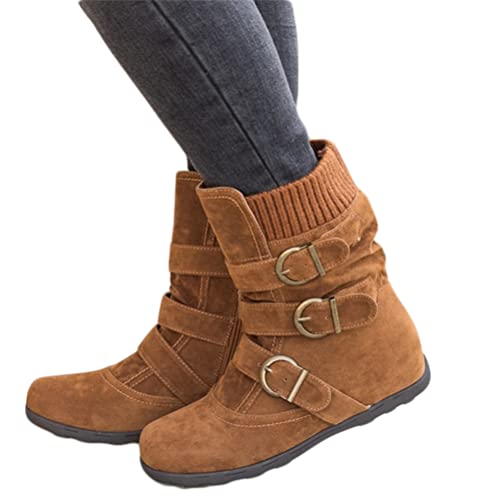 Onsoyours Winterstiefel Damen Warm Gefüttert Kurzschaft Schneestiefel Winter Rutschfeste Stiefel Flach Boots Stiefeletten Reißverschluss Schneeschuhe Braun 37 EU von Onsoyours