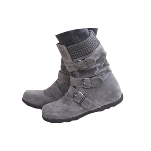 Onsoyours Winterstiefel Damen Warm Gefüttert Kurzschaft Schneestiefel Winter Rutschfeste Stiefel Flach Boots Stiefeletten Reißverschluss Schneeschuhe Grau 38 EU von Onsoyours