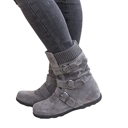 Onsoyours Winterstiefel Damen Warm Gefüttert Kurzschaft Schneestiefel Winter Rutschfeste Stiefel Flach Boots Stiefeletten Reißverschluss Schneeschuhe Grau 43 EU von Onsoyours