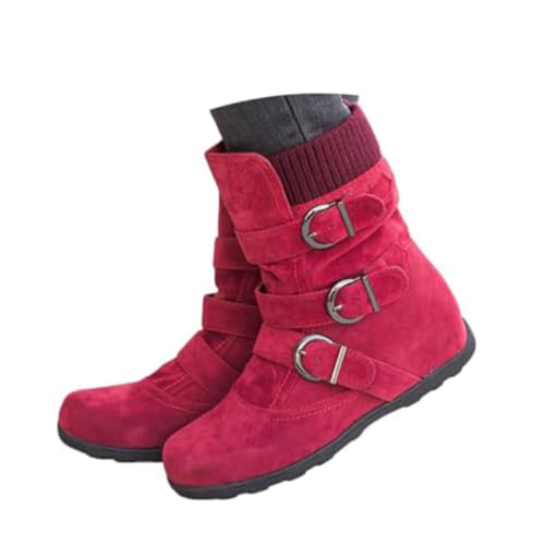 Onsoyours Winterstiefel Damen Warm Gefüttert Kurzschaft Schneestiefel Winter Rutschfeste Stiefel Flach Boots Stiefeletten Reißverschluss Schneeschuhe Rot 43 EU von Onsoyours