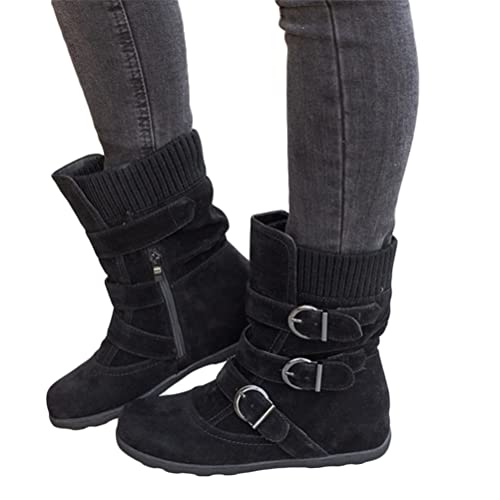 Onsoyours Winterstiefel Damen Warm Gefüttert Kurzschaft Schneestiefel Winter Rutschfeste Stiefel Flach Boots Stiefeletten Reißverschluss Schneeschuhe Schwarz 38 EU von Onsoyours