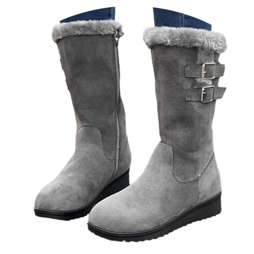Onsoyours Winterstiefel Damen Warm gefütterte Winterschuhe Schneestiefel Wildleder Schlupfstiefel Halbstiefel Winter Boots A Grau 36 EU von Onsoyours