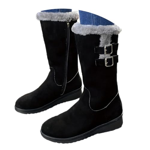 Onsoyours Winterstiefel Damen Warm gefütterte Winterschuhe Schneestiefel Wildleder Schlupfstiefel Halbstiefel Winter Boots A Schwarz 41 EU von Onsoyours