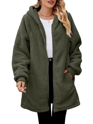 Onsoyours Wolljacke Damen Lang Teddyjacke mit Kapuze Teddyfleece Warm Winterjacke Reißverschluss Flauschig Fleecemantel A Armeegrün XXL Onsoyours Wolljacke Damen Lang Teddyjacke mit Kapuze Teddyfleece Warm Winterjacke Reißverschluss Flauschig Fleecemantel A Armeegrün XXL von Onsoyours