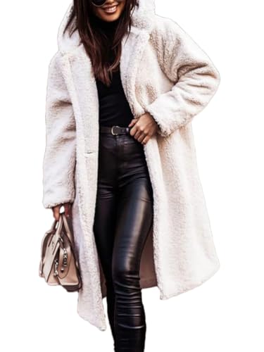 Onsoyours Wolljacke Damen Teddyjacke mit Kapuze Lang Herbstmantel Winterjacke Warm Elegant Teddyfleece Fleecemantel A Beige L von Onsoyours