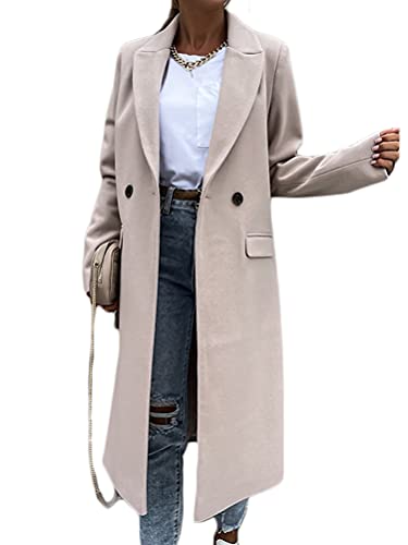 Onsoyours Wollmantel Damen Gitter Wolle Parka Wintermantel Frauen Stricken Trenchcoat Kleidung Lange Mantel Schlanke Mode Elegant Freizeit Streetwear Kleidung Bluse Tops Outwear A Beige S von Onsoyours