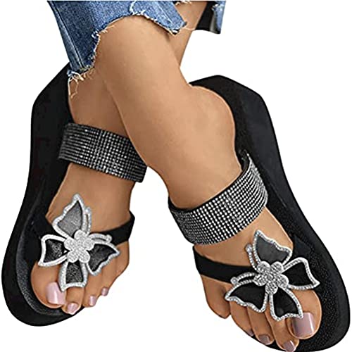 Onsoyours Women's Sandals Casual Summer Shoes Wedge Peep Toe Flip Flop Shoes with Rhinestone Butterfly High Heel Platform Non-Slip Sandals Schwarz 39 EU von Onsoyours