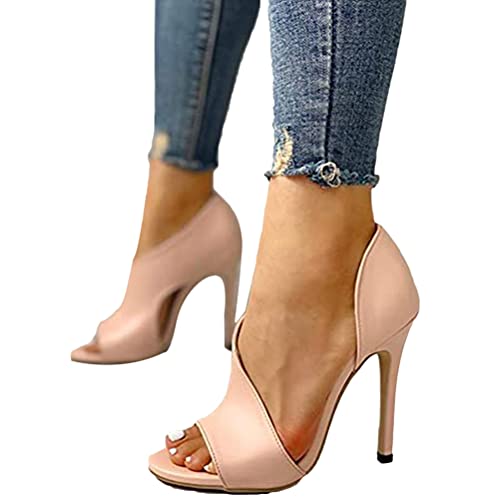 Onsoyours Women's Stiletto High Heel Sandals Pumps Peep Toe Shoes High Heel PU Leather Sandals Wedding Prom Party Rosa 39 EU von Onsoyours