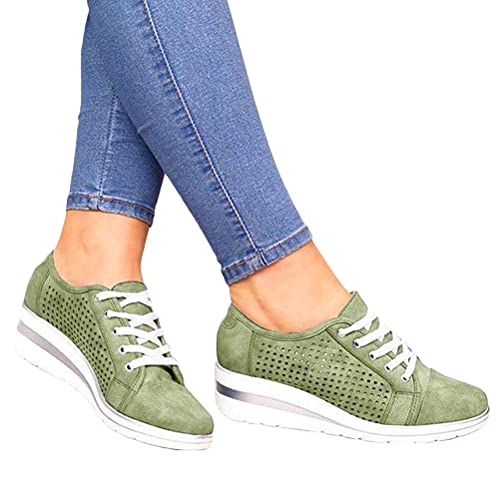 Onsoyours Women's Walking Shoes Plateau Trainers Fashionable Lace-Up Trainers with Wedge Heel Shape-Up Fitness Shoes Grün 38 EU von Onsoyours