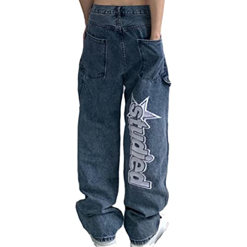 Onsoyours Y2K Jeans Baggy Jeanshosen Damen High Waist Jeans Hose Locker Lang Weites Bein Hose Boyfriend Denim Straight Pants 06 Blau L von Onsoyours