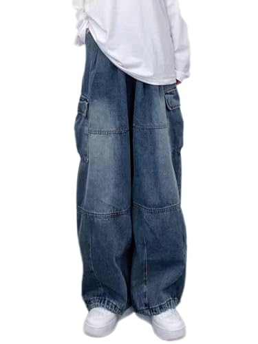 Onsoyours Y2K Jeans Herren Baggy Fit Jeans Straight Jeanshose Lockere Streetwear Loose Denim Pants Hose mit Weitem Bein Lässig Männer Straight Leg High Waist Cargo Pants B Blau 3XL von Onsoyours