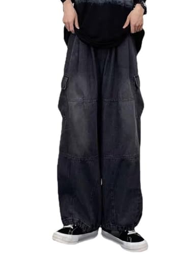 Onsoyours Y2K Jeans Herren Baggy Fit Jeans Straight Jeanshose Lockere Streetwear Loose Denim Pants Hose mit Weitem Bein Lässig Männer Straight Leg High Waist Cargo Pants B Schwarz S von Onsoyours