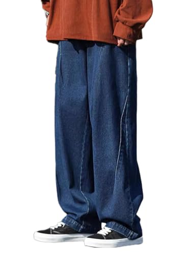 Onsoyours Y2K Jeans Herren Baggy Fit Jeans Straight Jeanshose Lockere Streetwear Loose Denim Pants Hose mit Weitem Bein Lässig Männer Straight Leg High Waist Cargo Pants G Blau S von Onsoyours