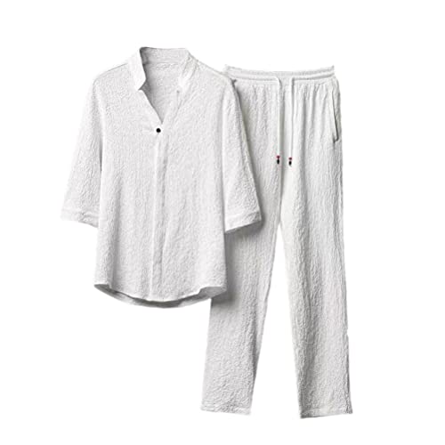 Onsoyours Zweiteiler Herren Leinenanzug Sommer Freizeitanzug Einfarbig 2-teilig Kurzarm Button-Up Stehkragen Hemd und Leinenhose Beach Strand Shirt Hose Set Anzug A Weiß 3XL Onsoyours Zweiteiler Herren Leinenanzug Sommer Freizeitanzug Einfarbig 2-teilig Kurzarm Button-Up Stehkragen Hemd und Leinenhose Beach Strand Shirt Hose Set Anzug A Weiß 3XL von Onsoyours