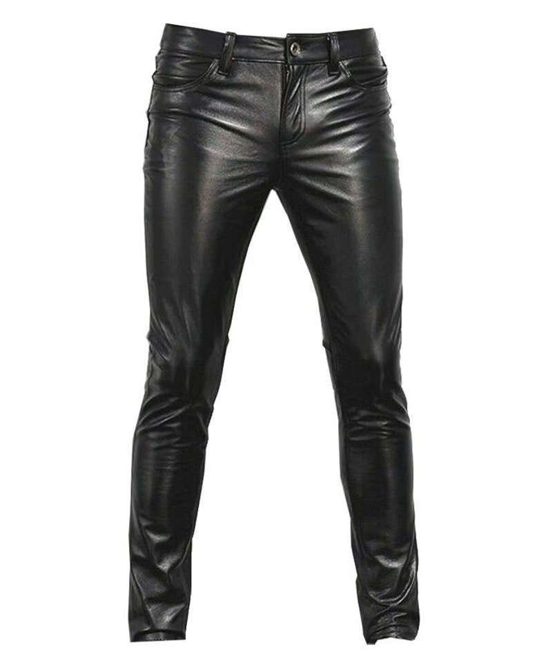 Herren Schwarze 100% Echtleder Biker Hose, Echtes Lammfell Leder Slim Fit Motorrad Lederhose, Vater Geschenk von OntarioLeatherWorks