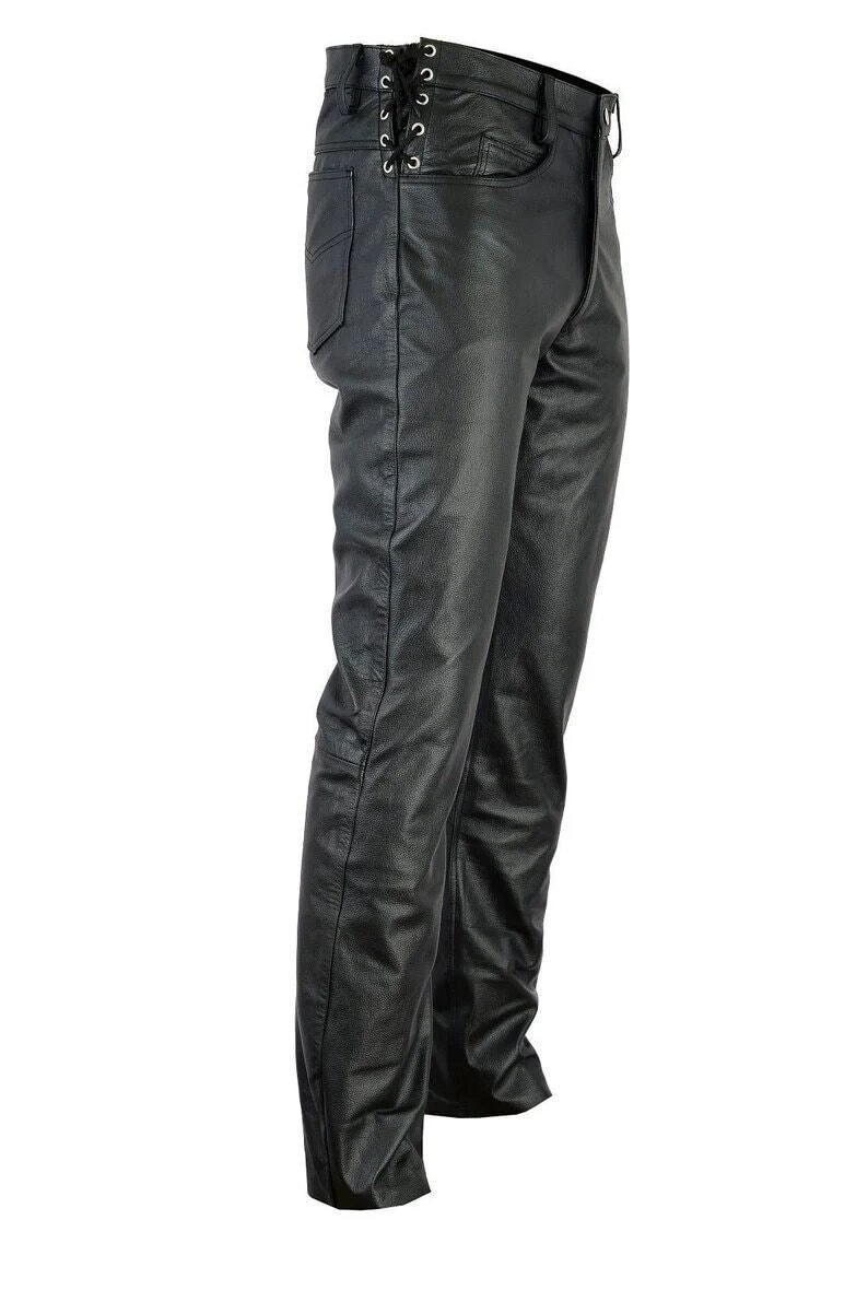 Herren Schwarze Echtleder Biker Pant, Verstellbare Seitliche Schnürsenkel Motorradhose, Lederhose, Personalisiertes Geschenk von OntarioLeatherWorks