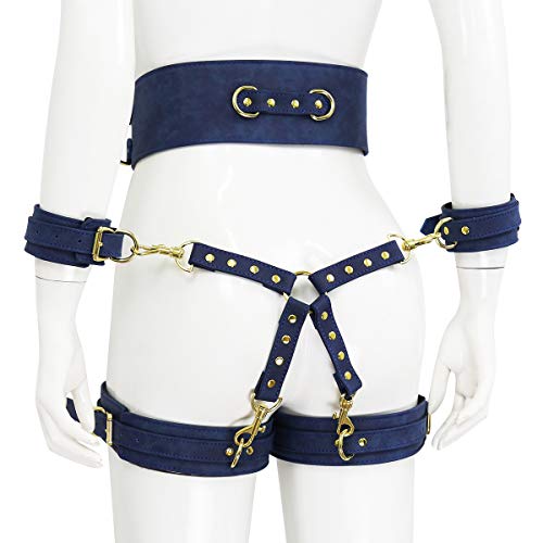 OnundOn Wetlook Leder Harness Mit Handschellen Damen Fetisch Taille Punk Goth SM Strumpfband Bondagegürtel Bondage Restraint Dessous BDSM Lingerie Fesselset von OnundOn