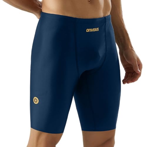 Onvous Lite Herren Badehose | Racing & Training Endurance Athletic Badeanzug | Schnell, flexibel, bequem | Größe 28-38, Marineblau - Gold-Logo, 6 von Onvous