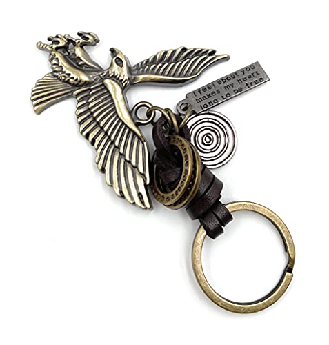 Onwomania Adler Leder Greifvogel Schlüsselanhänger Metall Glücksbringer in Alu Geschenkbox, ideal zum Verschenken von Onwomania